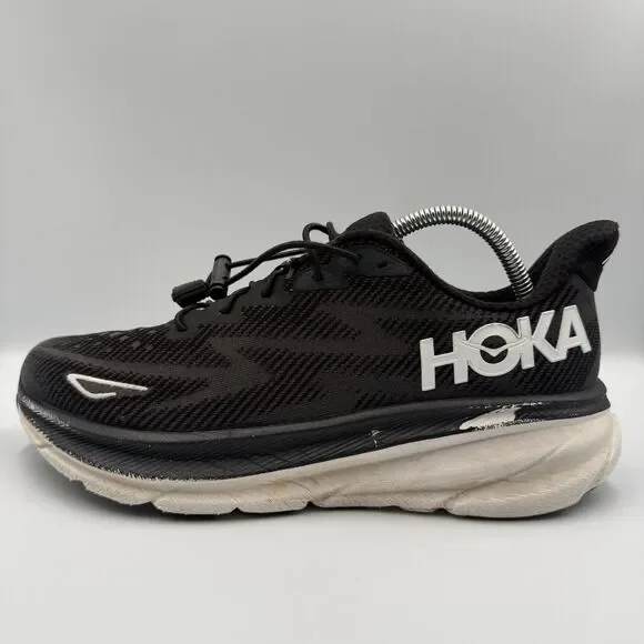 Hoka One One Clifton 9 Men's Size 9.5 D Black White Running Shoes Sneakers - Picture 3 of 8